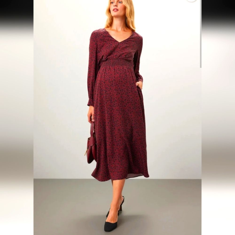 Nom Leila Red Floral Maternity Nursing Dress Size S